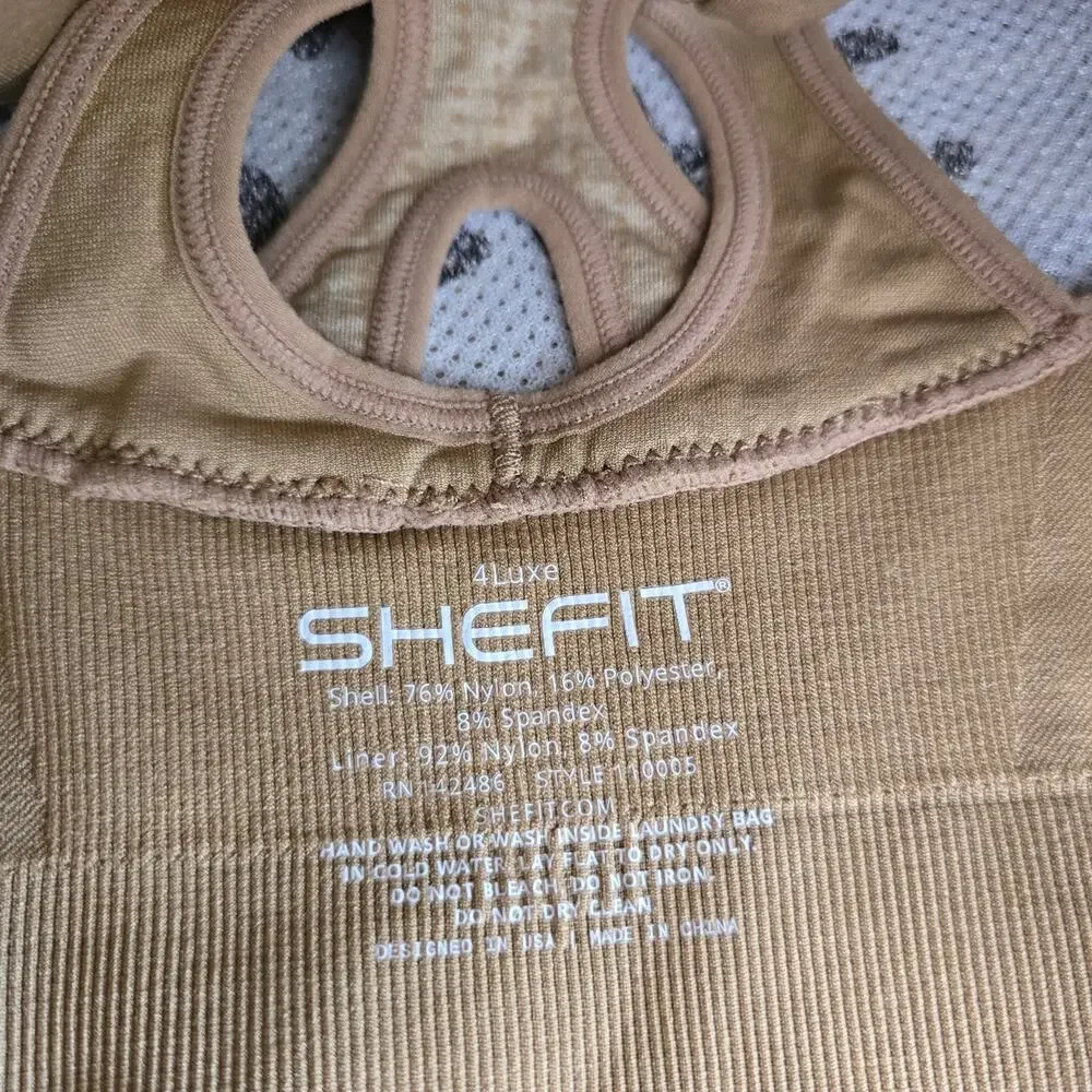 SHEFIT Low Impact Sports Bra Heathered Tan sz 4Luxe Brand New